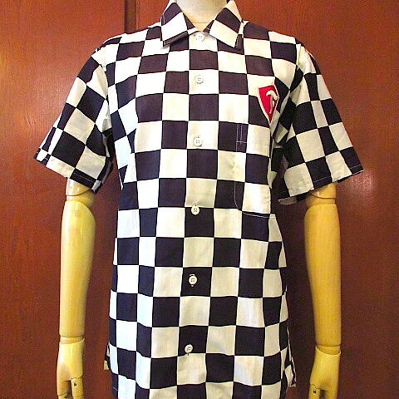 ビンテージ60's○DEADSTOCK Firestoneチェッカーフラッグシャツsize S