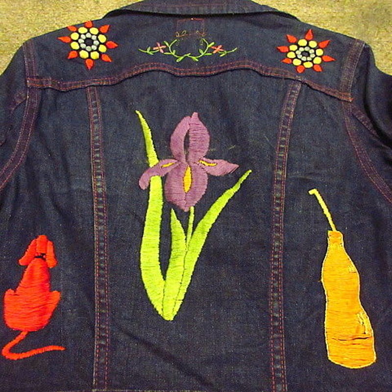 ビンテージ70's○Ms.LEEレディース刺繍デニムジャケット