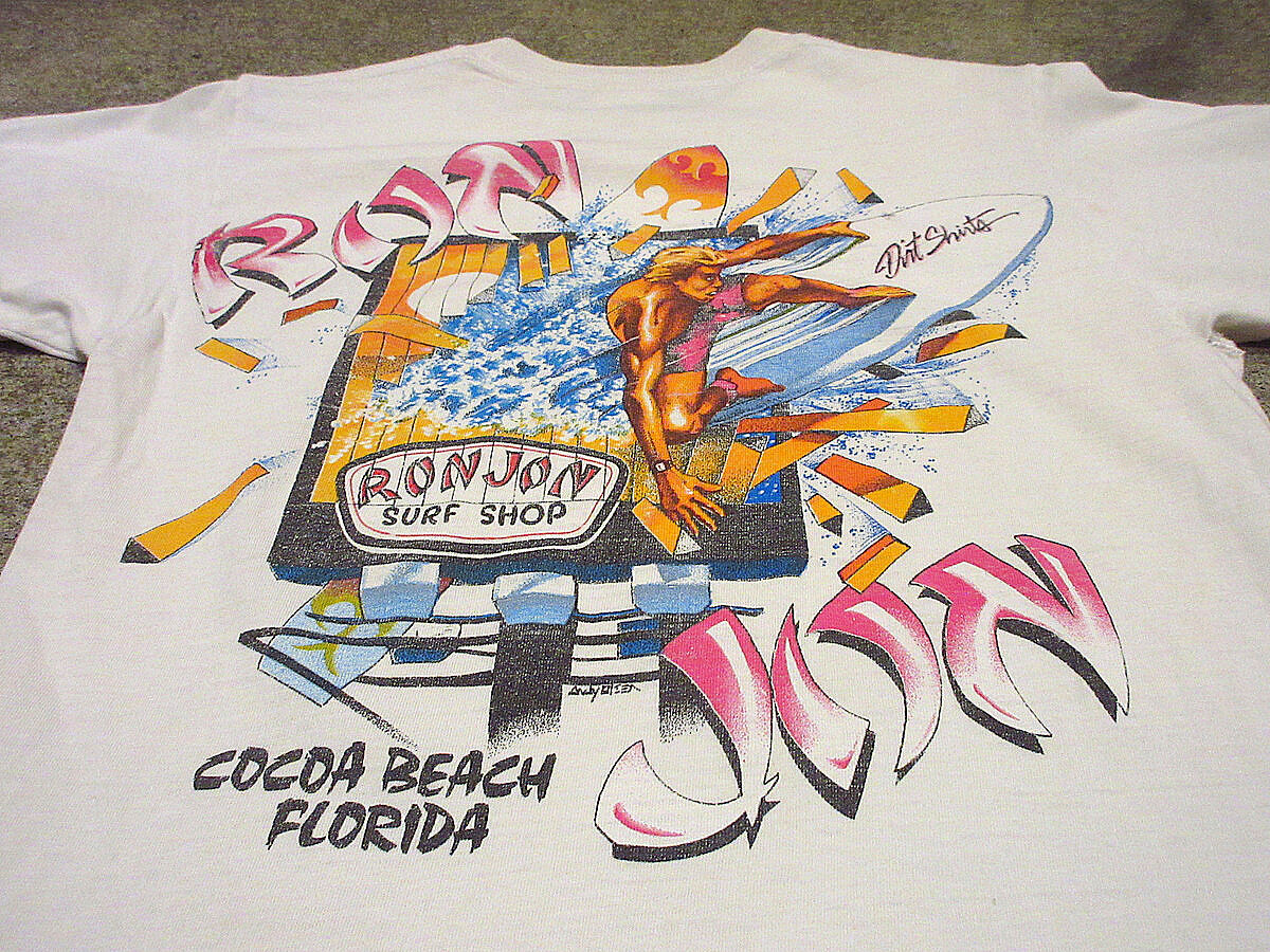 80s L RONJON ロンジョン ポケT ポケット Tシャツ 赤 USA製 ART VINTAGE - 80s 1989 USA製 hanesタグ Ron Jon tシャツ ポケT 昔の