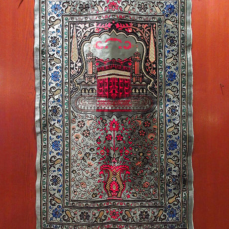 ビンテージ●ベロアムスリム礼拝マット約102cm×約64cm●220223i8-rug イスラム教サウジアラビアお祈り絨毯ラグ