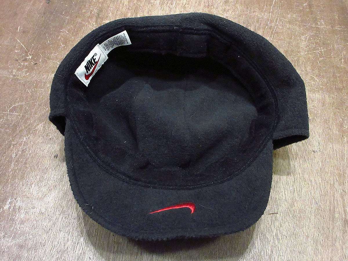 ビンテージ90's○NIKE耳当て付き裏フリースナイロンキャップ黒