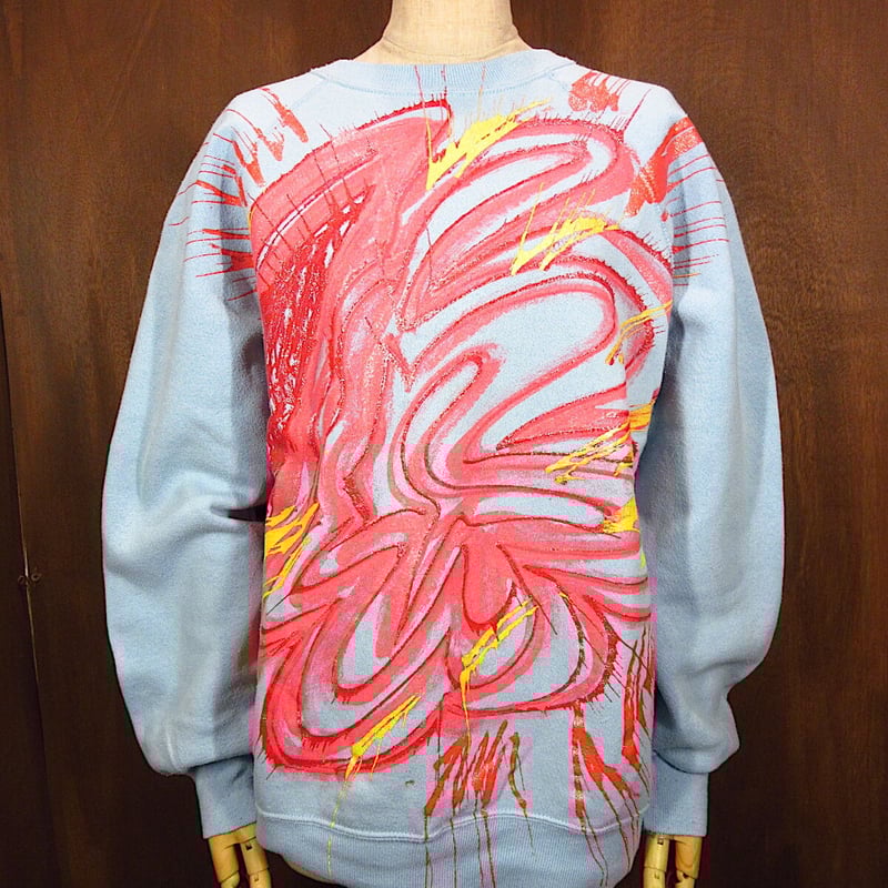 ビンテージ80's90's○BASSETT WALKERアートプリントスウェット水色Size