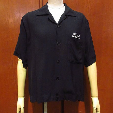 ビンテージ50's●King Louieチェーンステッチボウリングループカラーシャツ黒size M●210705r5-m-sssh-bw古着開襟シャツキングルイUSA製