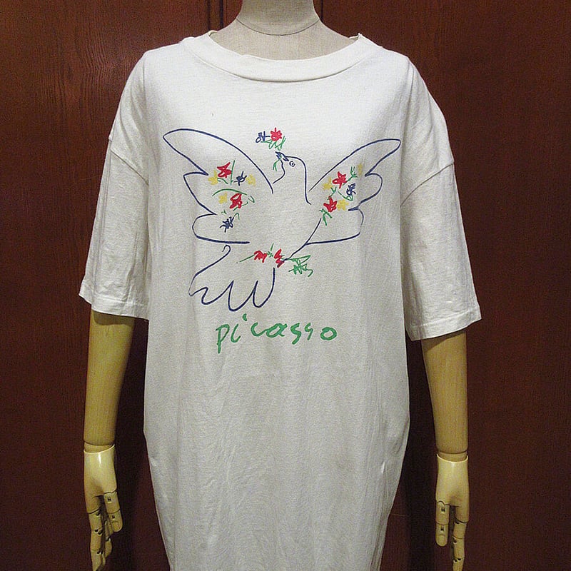 ビンテージ90's○PICASSO「花とハト」アートプリントTシャツ size XL