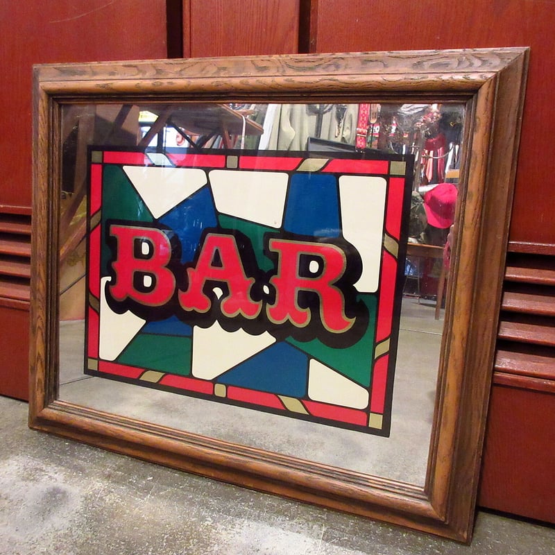 ビンテージ○BAR ステンドグラス風パブミラー○210416s8-sign