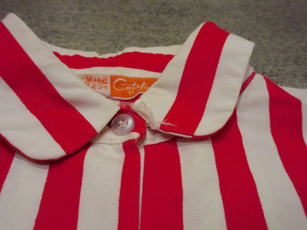 ビンテージ50's60's○Catalinaレディースストライプコットン半袖シャツ