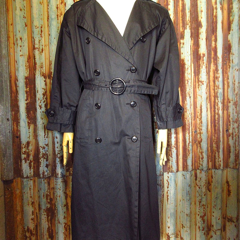 ビンテージ70's○SAINT LAURENTレディーストレンチコート黒size ビンテージ70's○SAINT LAURENTレディーストレンチコート黒size