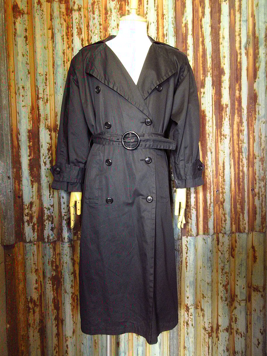ビンテージ70's○SAINT LAURENTレディーストレンチコート黒size ビンテージ70's○SAINT LAURENTレディーストレンチコート黒size