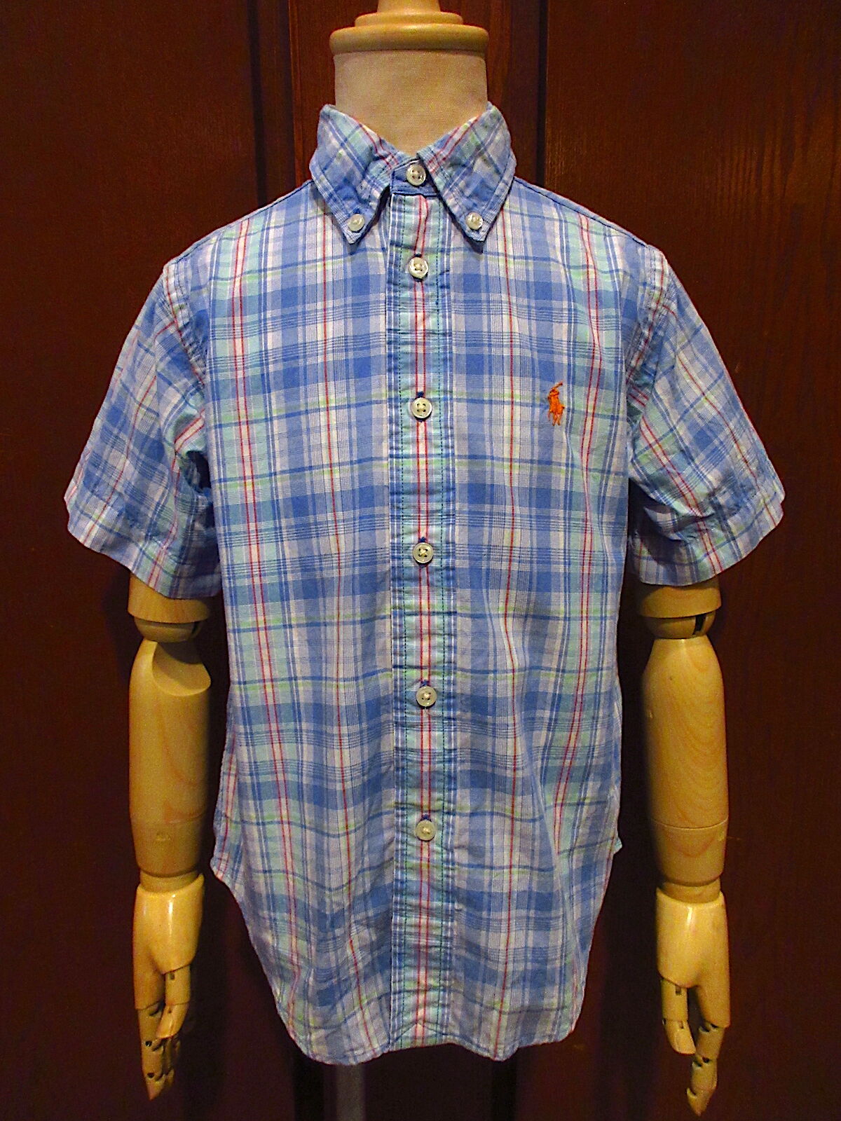 ビンテージ○Ralph Laurenキッズマルチカラーチェック半袖シャツsize 