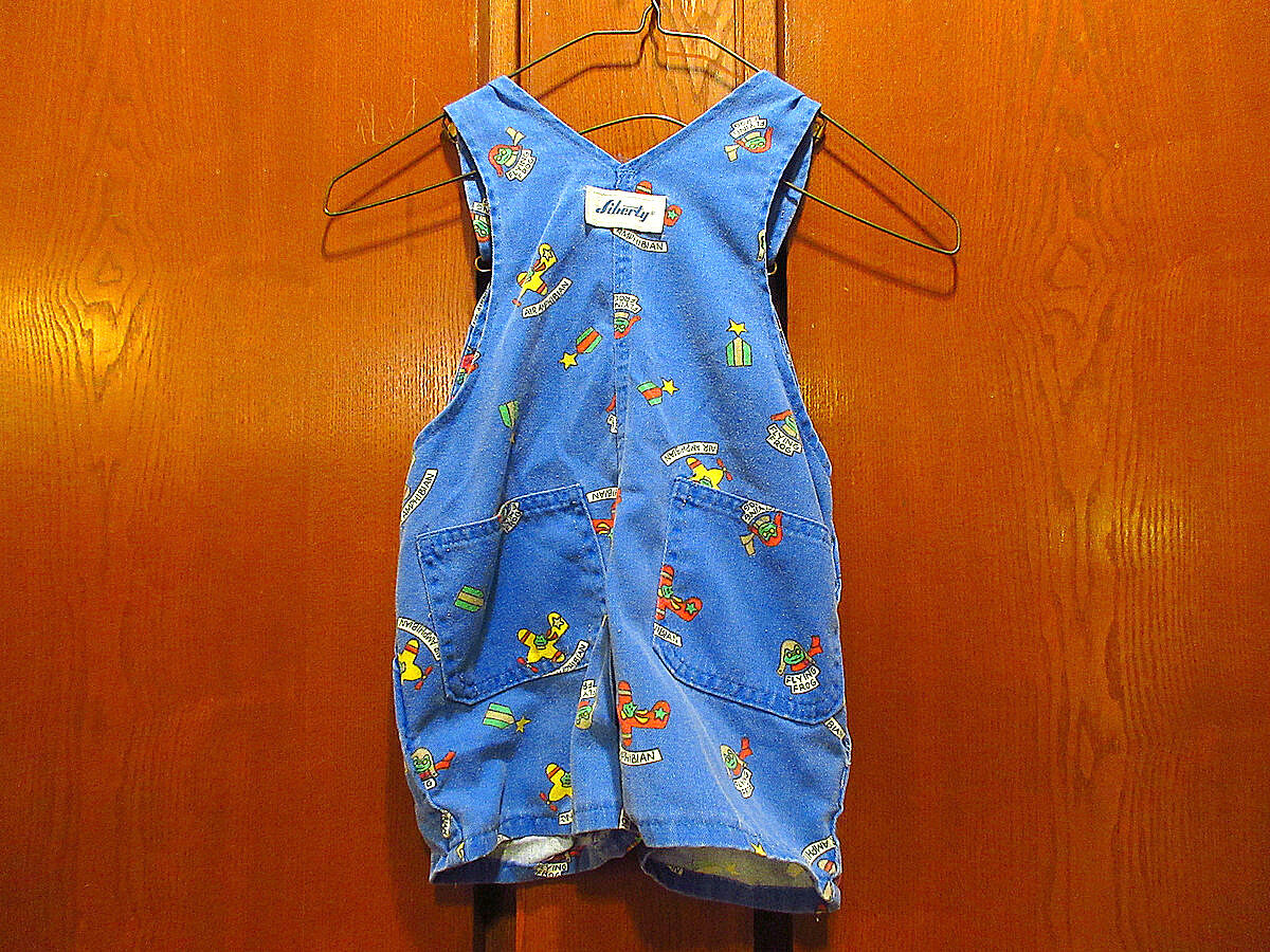 ビンテージ○Libertyキッズ飛行機総柄オーバーオールsize 3T