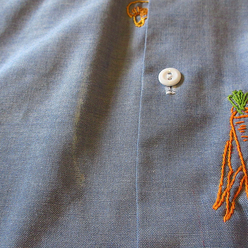 ビンテージ70's○BIG MAC刺繍入りシャンブレーシャツ○240407j4-m-lssh-