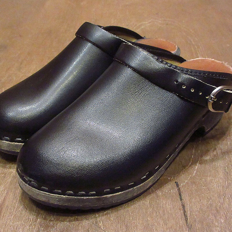 ビンテージ○MADE IN SWEDENキッズレザーサボ黒36○210608n1-k-sdl