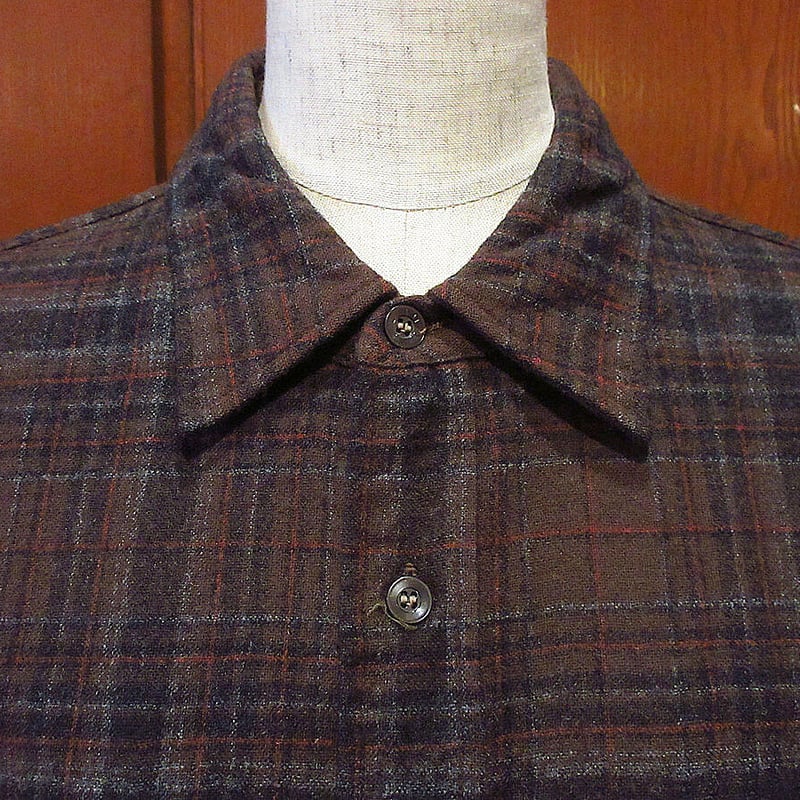 ビンテージ50's60's○PENDLETONチェックウールシャツ茶size 16