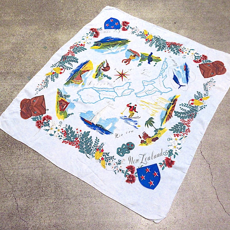 ビンテージ40's50's○地図プリントレーヨンスカーフ○251122m1-scf