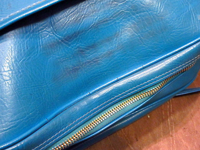 70'S ビンテージ アディダス ショルダーバック デサント製 日本製 青 ビンテージ70's80's○adidasレザーショルダーバッグ青○200812n6