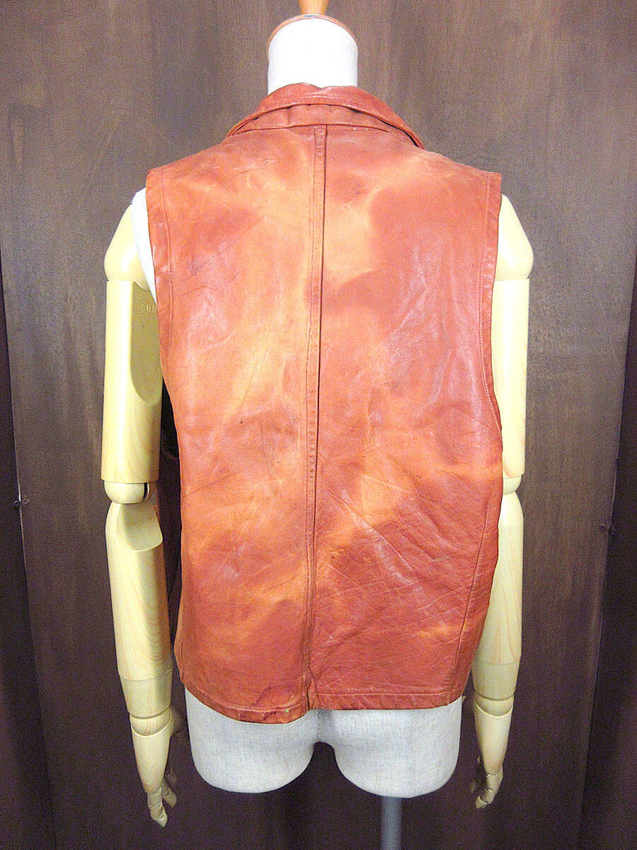 ビンテージ60's70's○レザーベスト茶○231005j3-m-vs古着1960s1970s