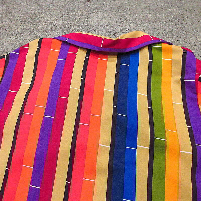 ビンテージ70's○Pykettesカラフルマルチストライプ開襟長袖