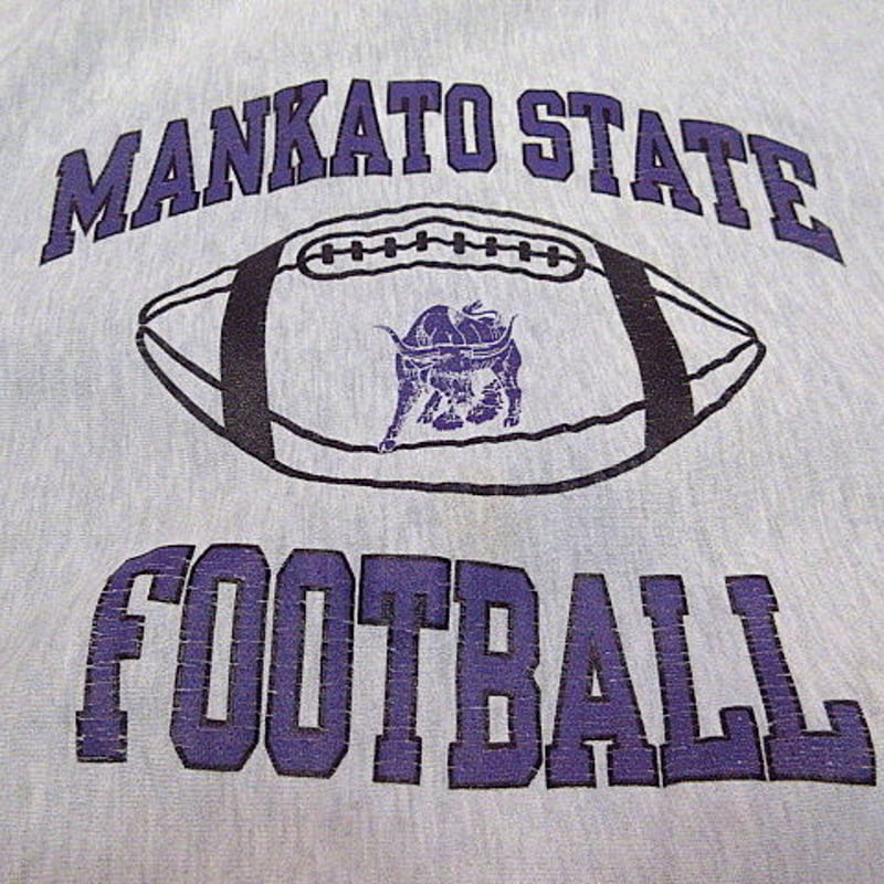 ビンテージ○Champion MANKATO STATE FOOTBALLリバースウィーブスウ
