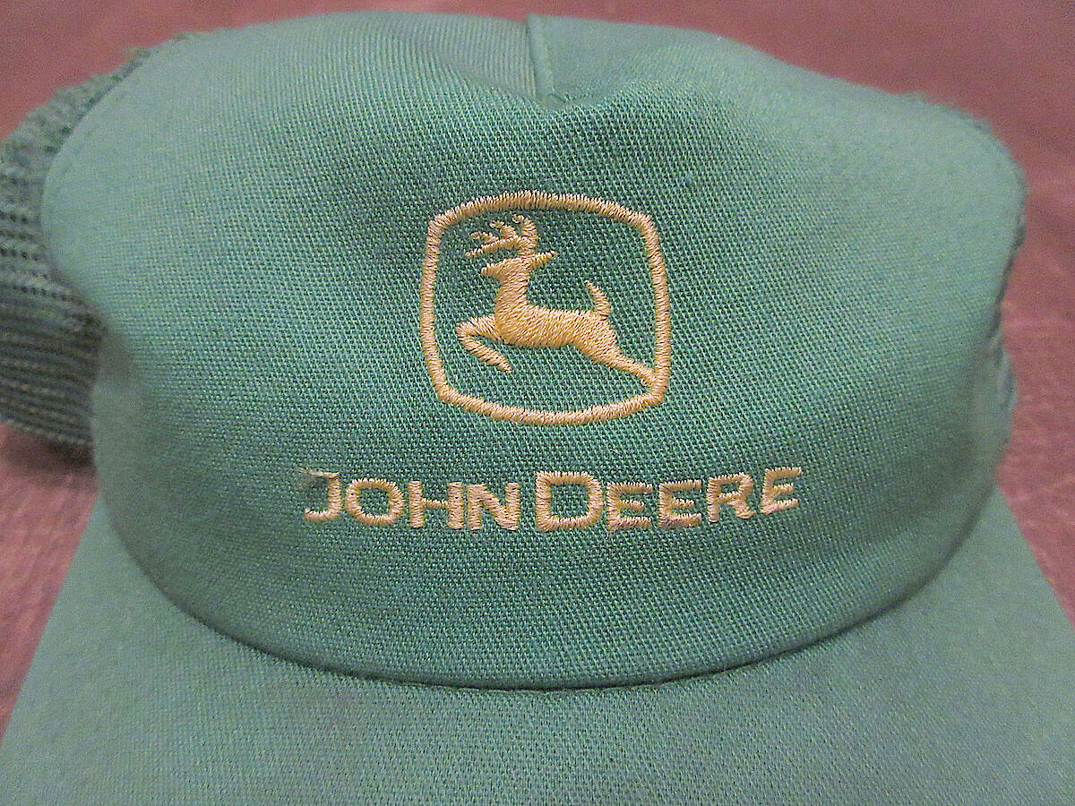 80s 90s JOHN DEERE フルメッシュキャップ USA製 ビンテージ80's○JOHN DEERE刺繍入りメッシュキャップ黄緑○230907j7