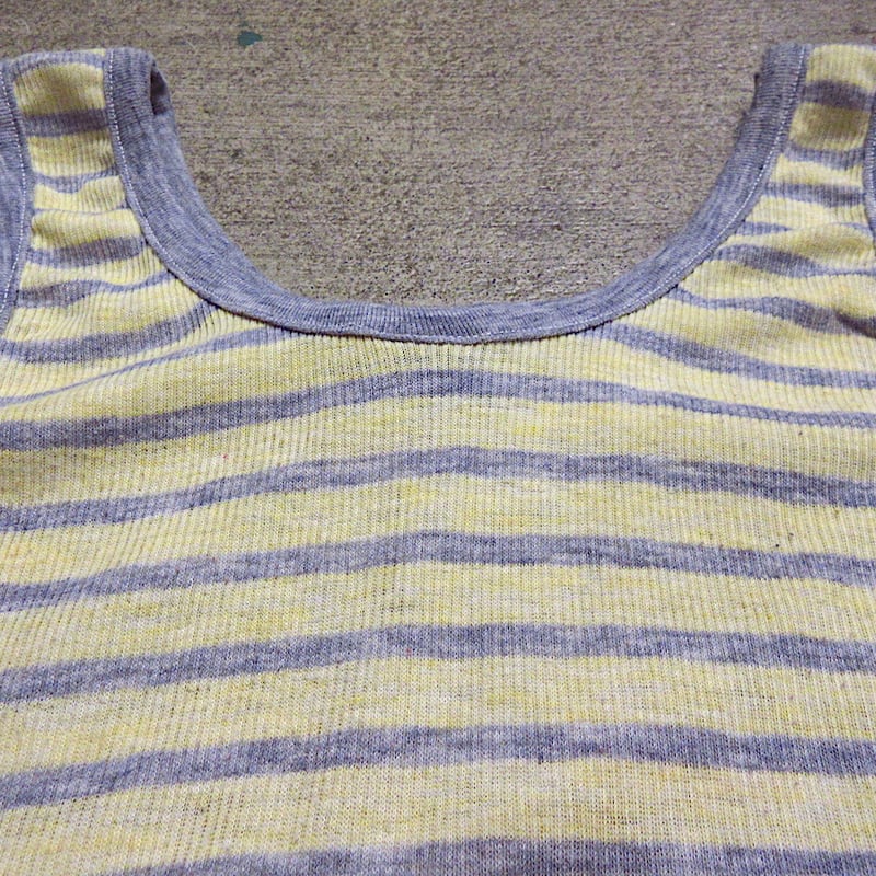 古着 ビンテージ タンクトップ ボーダー 70s デッドストック ビスチェ ビンテージ70's○THREE DOTSワイドボーダータンクトップ黄緑×紺