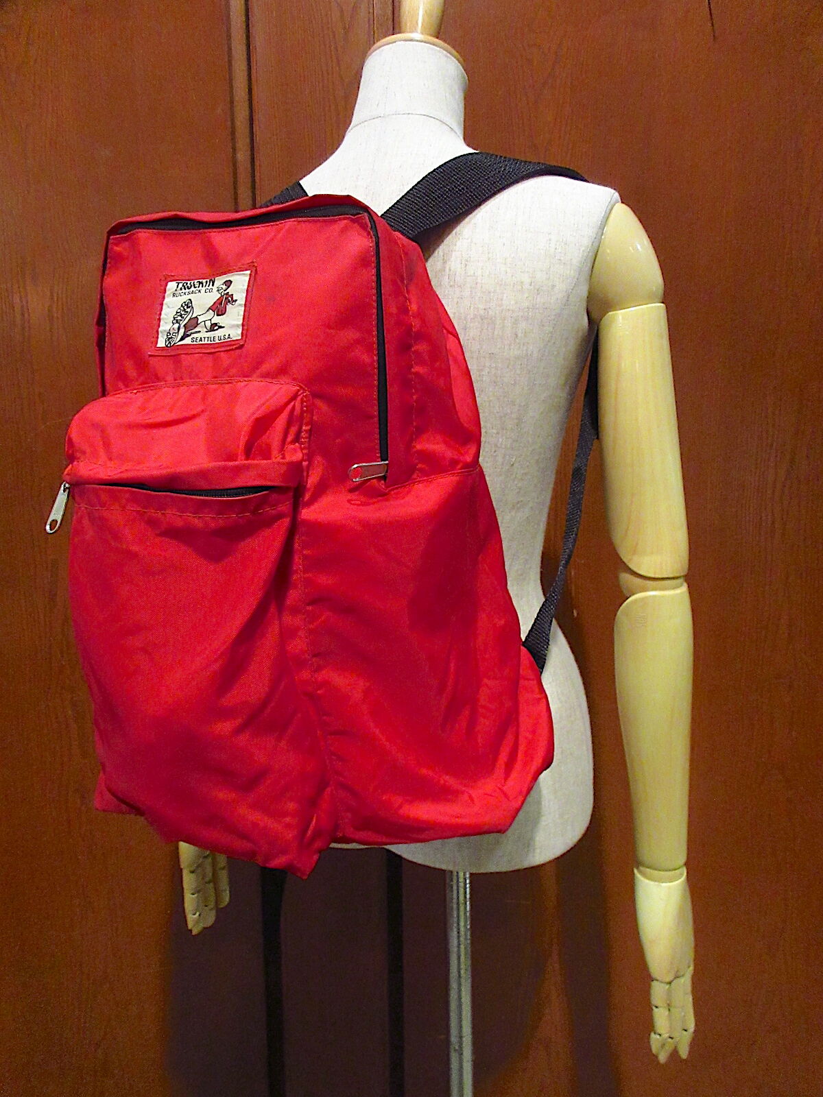 ビンテージ70's●TRUCKIN RUCKSACK CO.ボトムレザーナイロンバックパック赤●220910r9-bag-bpリュックサック1970s USA ビンテージ70's●TRUCKIN RUCKSACK CO.ボトムレザーナイロンバックパック赤●220910r9-bag-bpリュックサック1970s USA