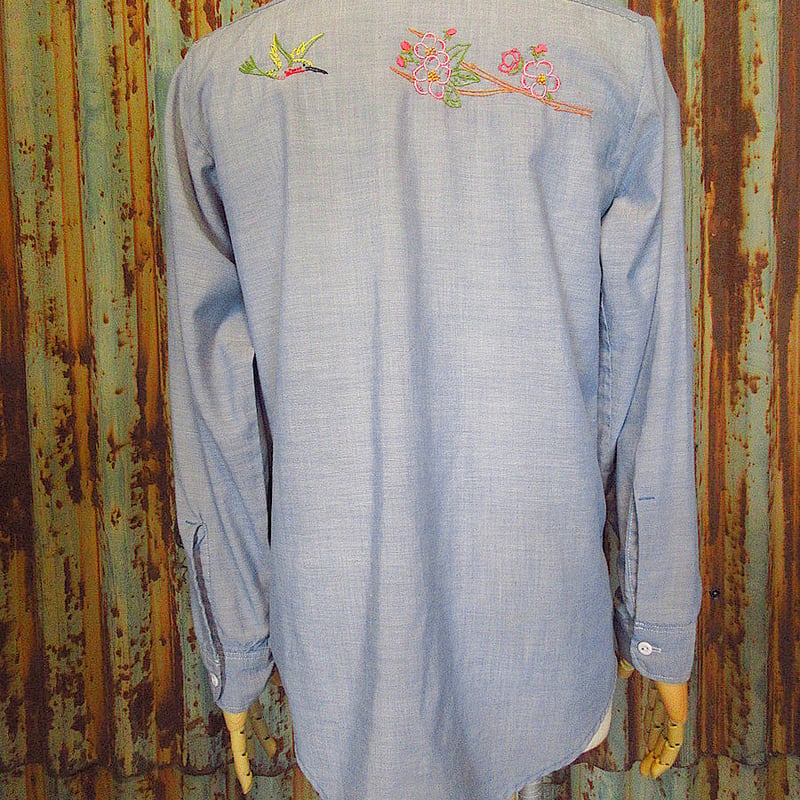ビンテージ70's○BIG MAC刺繍入りシャンブレーシャツ○240407j4-m-lssh-