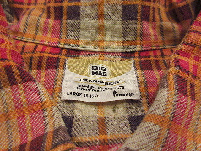 ビンテージ70's○BIG MACチェックプリントネルシャツsizeL ビンテージ70's○BIG MACチェックプリントネルシャツsizeL
