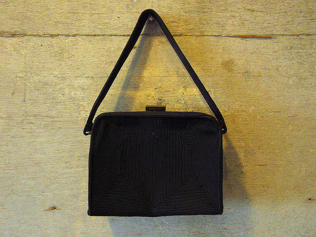 ビンテージ40's○コードハンドバッグ黒○240713k2-bag-hnd 1940s ビンテージ40's○コードハンドバッグ黒○240713k2-bag-hnd 1940s