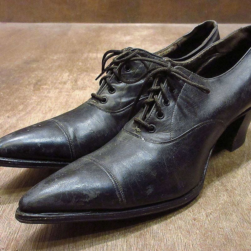 ビンテージ~20's○レディースストレートチップシューズ黒 ビンテージ~20's○レディースストレートチップシューズ黒