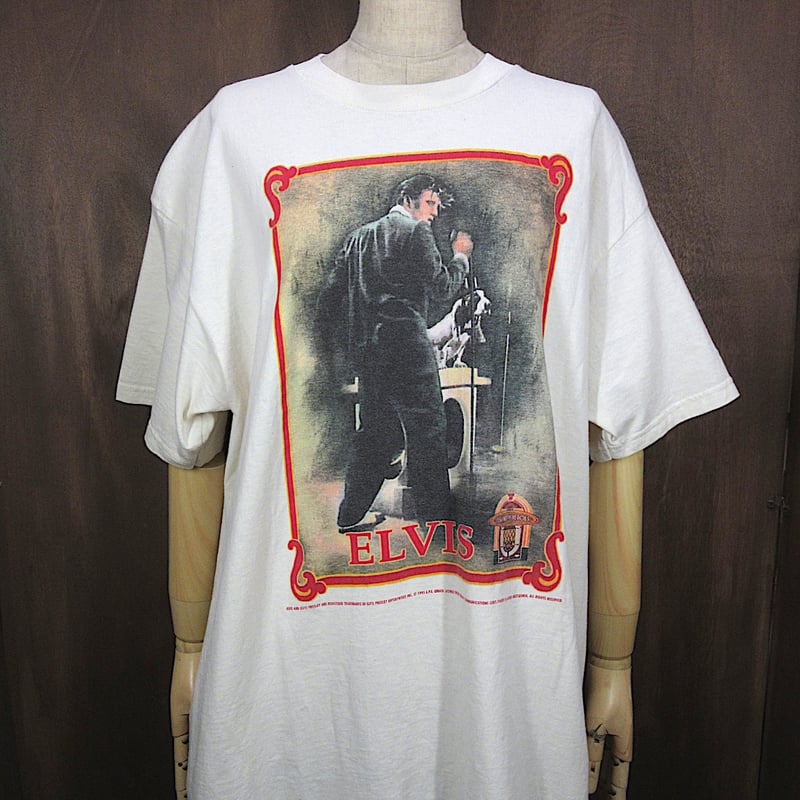 ビンテージ90's○DEADSTOCK ELVIS PRESLEYプリントTシャツ生成りsiz