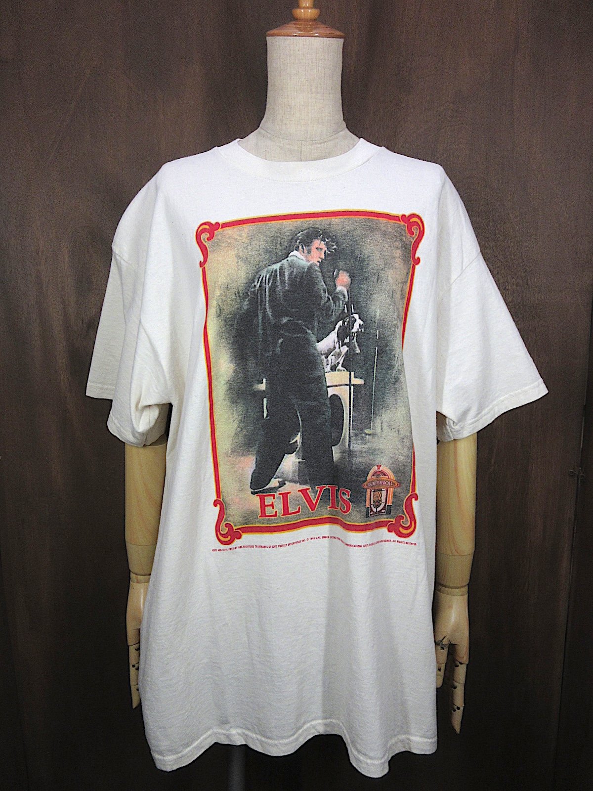 ビンテージ90's○DEADSTOCK ELVIS PRESLEYプリントTシャツ生成りsiz