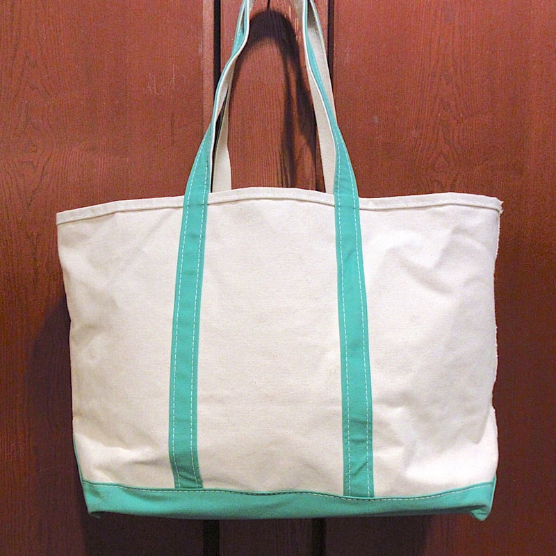 LLBean トートバッグ ホワイト/グリーン L.L.Bean 80'S L.L.BEAN Zip Tote Bag LARGE WHITE/GREEN 80年代