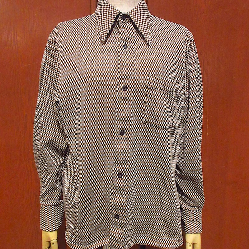 70s 80s known 総柄シャツ ヒッピー ビンテージ 60s ビンテージ70's○JCPenneyスクエア総柄長袖シャツsize M○221105r4-m-