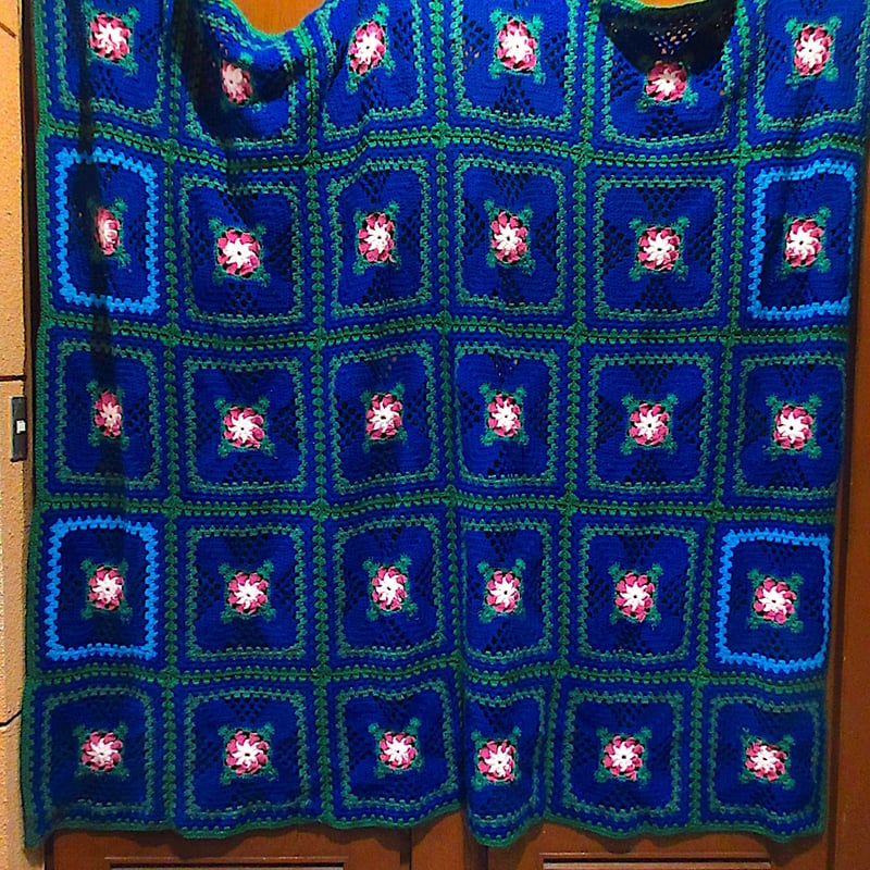 ビンテージ○かぎ針編みブランケットsize 約188cm × 約166cm○260115n1-