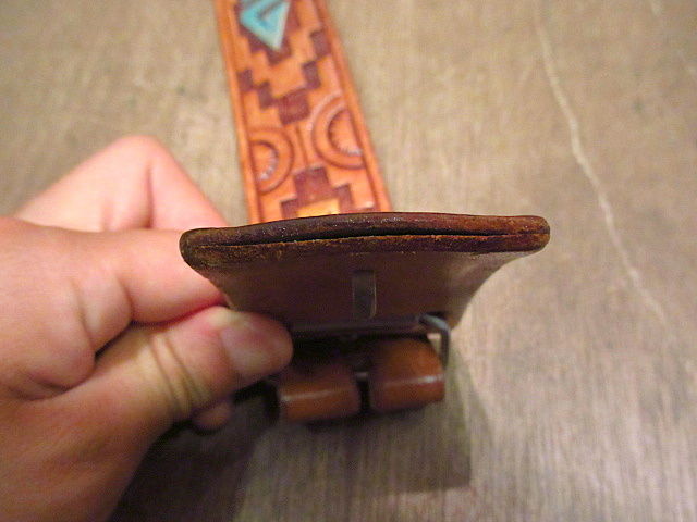 ビンテージ○ホピ族ハンドペイントレザーベルト茶36○200727n5-blt