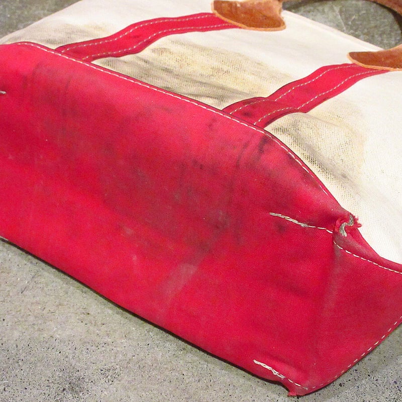 LLBean ビンテージトートバッグ レザーハンドル80s 赤 ビンテージ80's○L.L.Beanキャンバスデラックストートバッグ赤