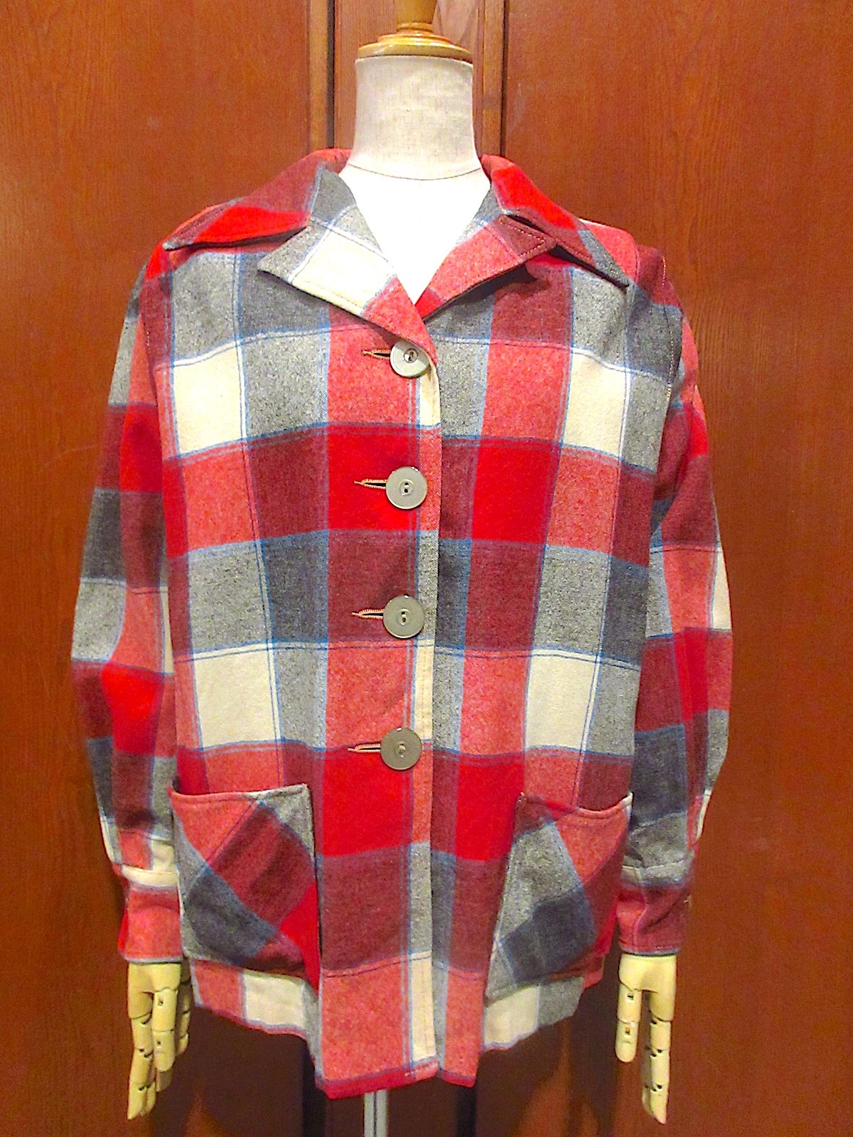 ビンテージ50's○レディースチェック柄ウールジャケット○241026m6-w