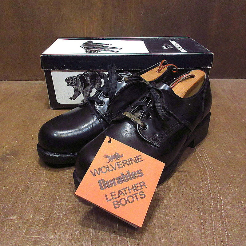ビンテージ70's80's○DEADSTOCK WOLVERINEプレーントゥシューズ黒siz