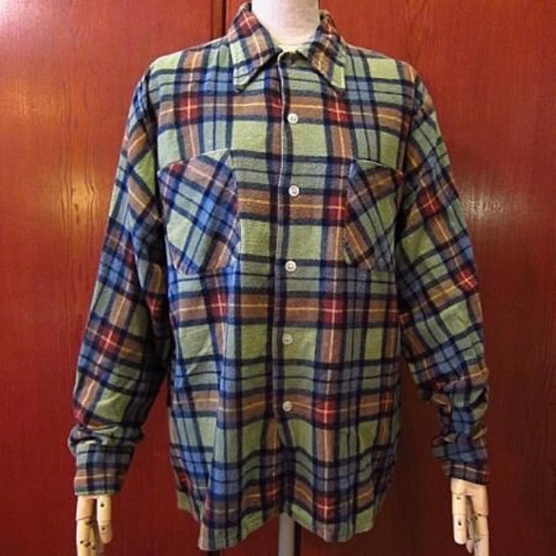 超希少 70s Sears オープンカラー プリントチェック ネルシャツ