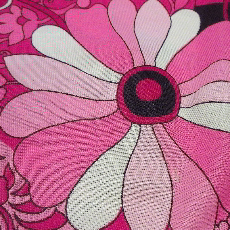 ビンテージ70's○PYKETTESレディースサイケ花柄オープンカラー