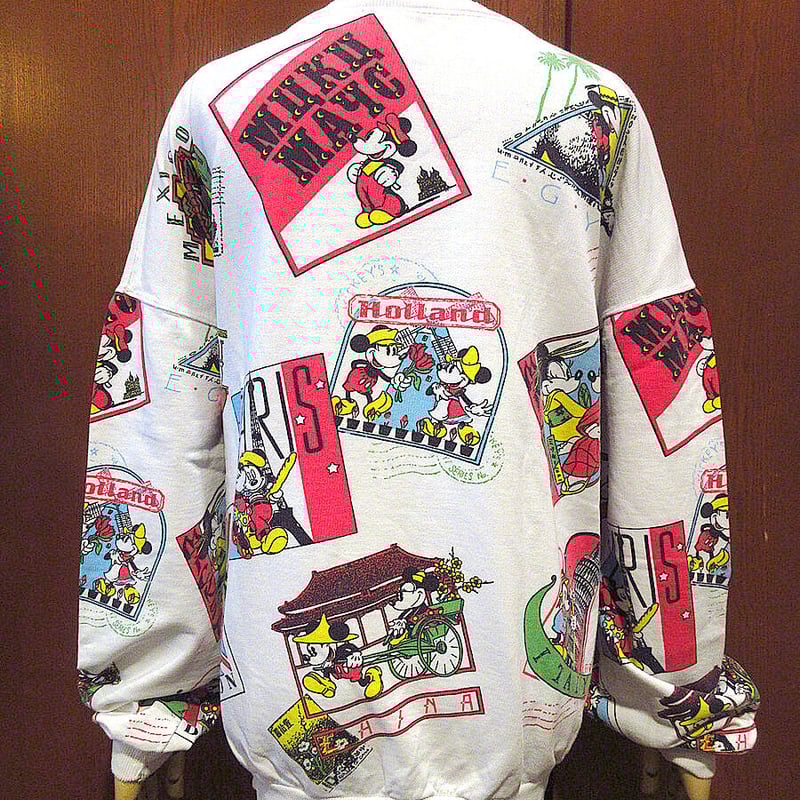 ミニーページ Mr.KING 美少年 ビンテージ80's○ミッキー×ミニー総柄プリントスウェット白size