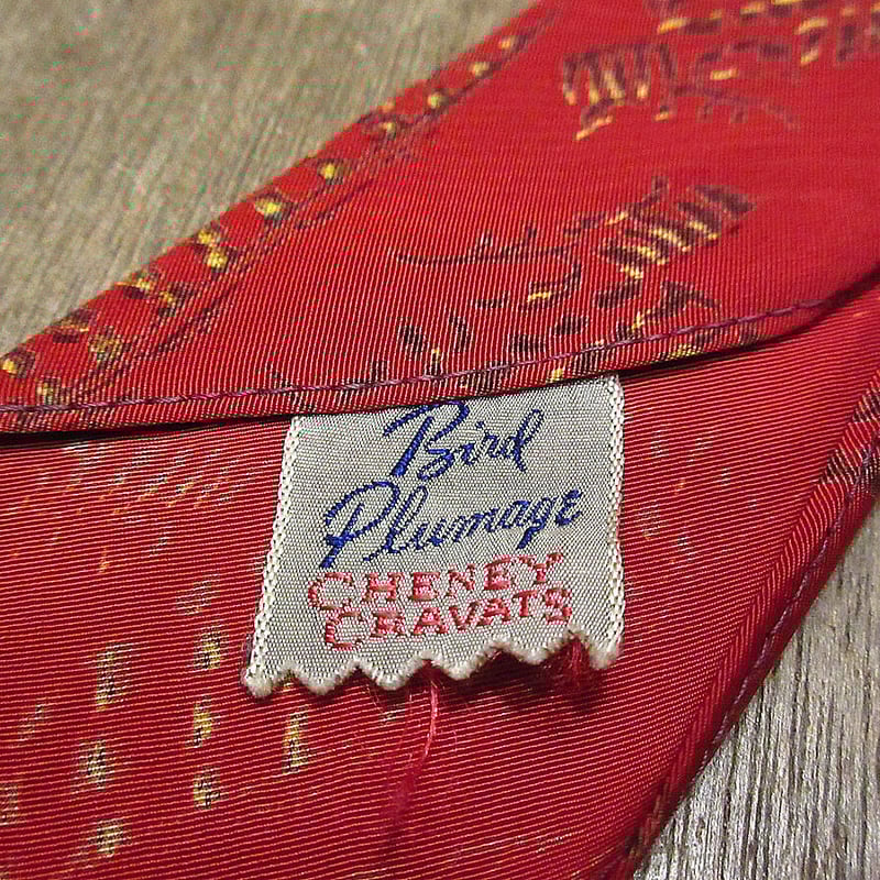 ビンテージ30's40's○CHENEY CRAVATSフェザー総柄ネクタイ赤
