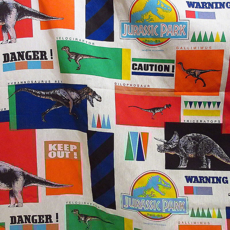 ビンテージ90's○JURASSIC PARK総柄ツインベッドシーツA size 237cm×