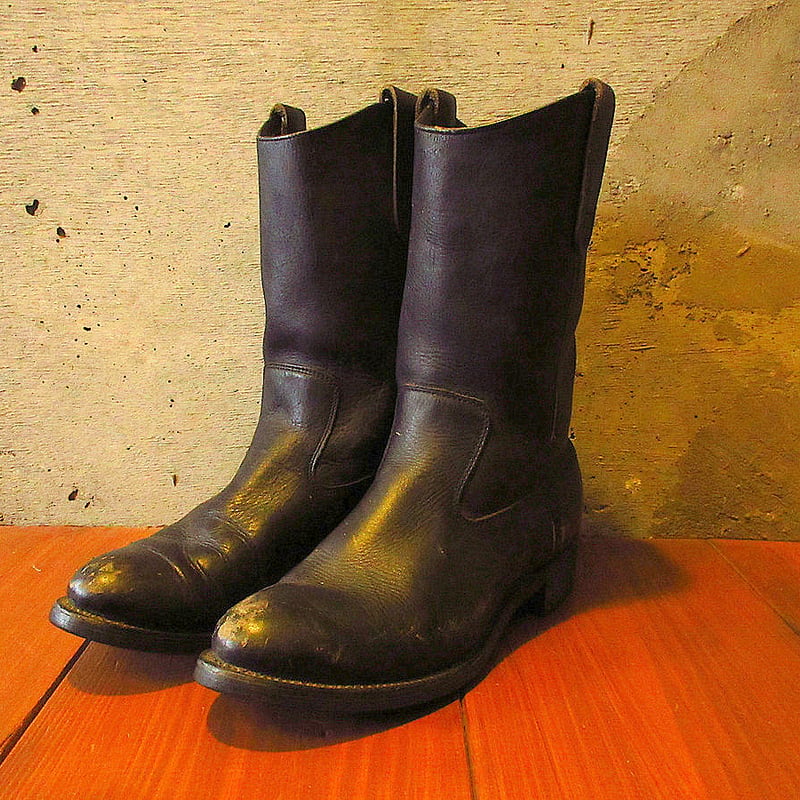 ビンテージ70's80's○レザーペコスブーツ黒実寸26cm○231215k5-m-bt-26