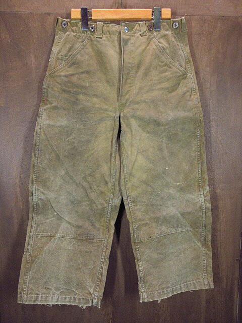 スペシャル〜1930年代以前〜ボタンフライダックオイルドロガーパンツ ビンテージ~30's○ボタンフライダックオイルドロガーパンツW79cm