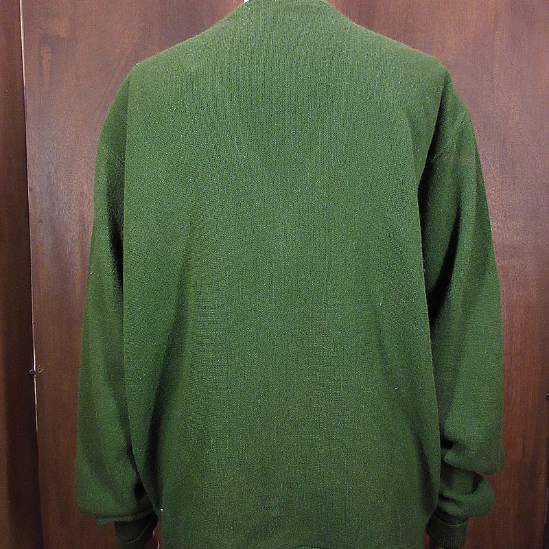 ビンテージ70's○ニットカーディガンオリーブグリーンsize L○240203j3