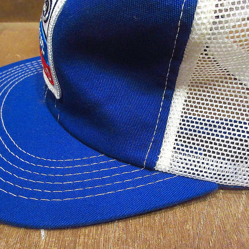 90s USA製 CORNERSTONE メッシュキャップ 青 企業 ワッペン ビンテージ70's80's○FORDワッペン付きツートーンスナップバック