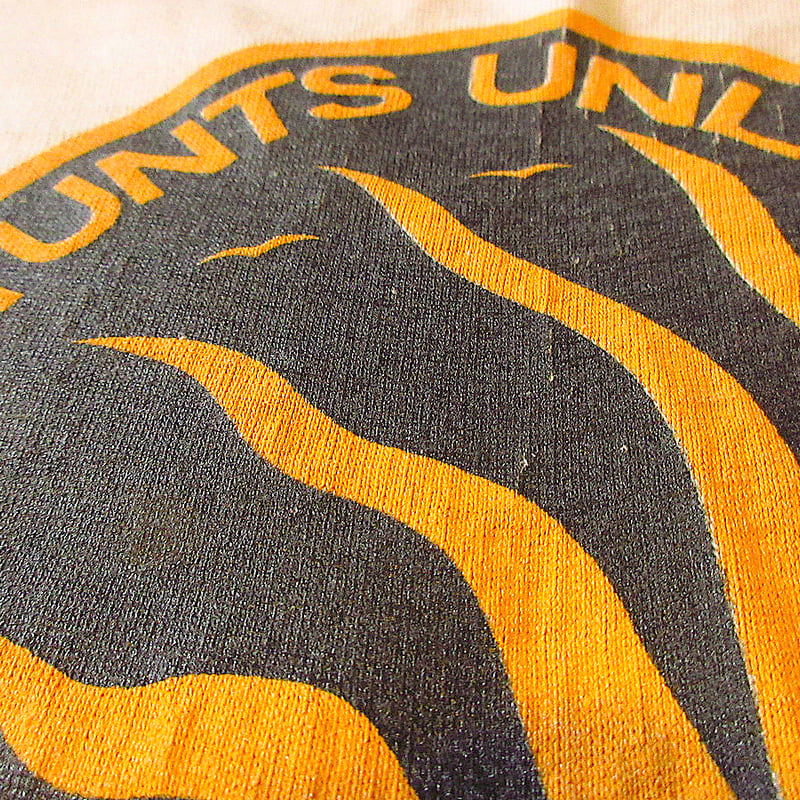 ビンテージ70's80's○STUNTS UNLIMITEDラグランTシャツ黄色×白size