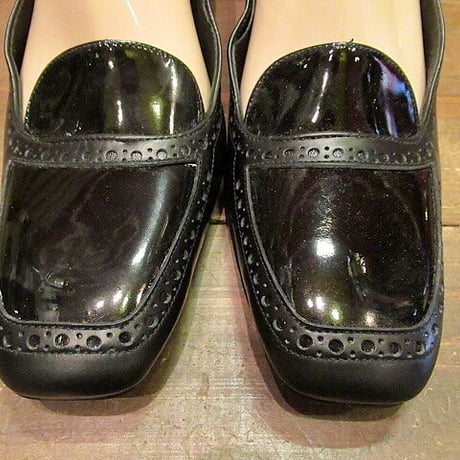 ビンテージ70's●DEADSTOCK Personality レザー×エナメルパンプス黒 Size 7 2A/4A●odst 1970sデッドストックレディース靴