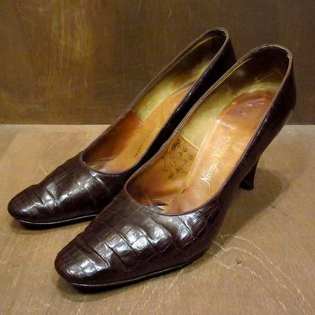 ビンテージ40's●リザードスキンヒール Size 7 1/2 AA●210313n3-w-pmp-245cm パンプスレディースシューズレトロ靴